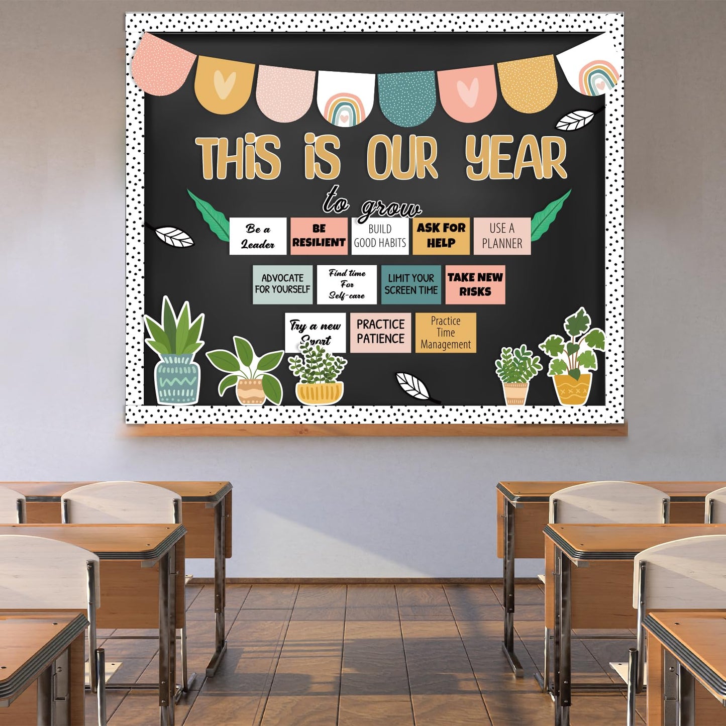 Classroom Bulletin Board Decorations, Boho Motivational Bulletin Board Set, Growth Mindset Positive Affirmations Wall Decor for Teacher Back to School Classroom Door Decors