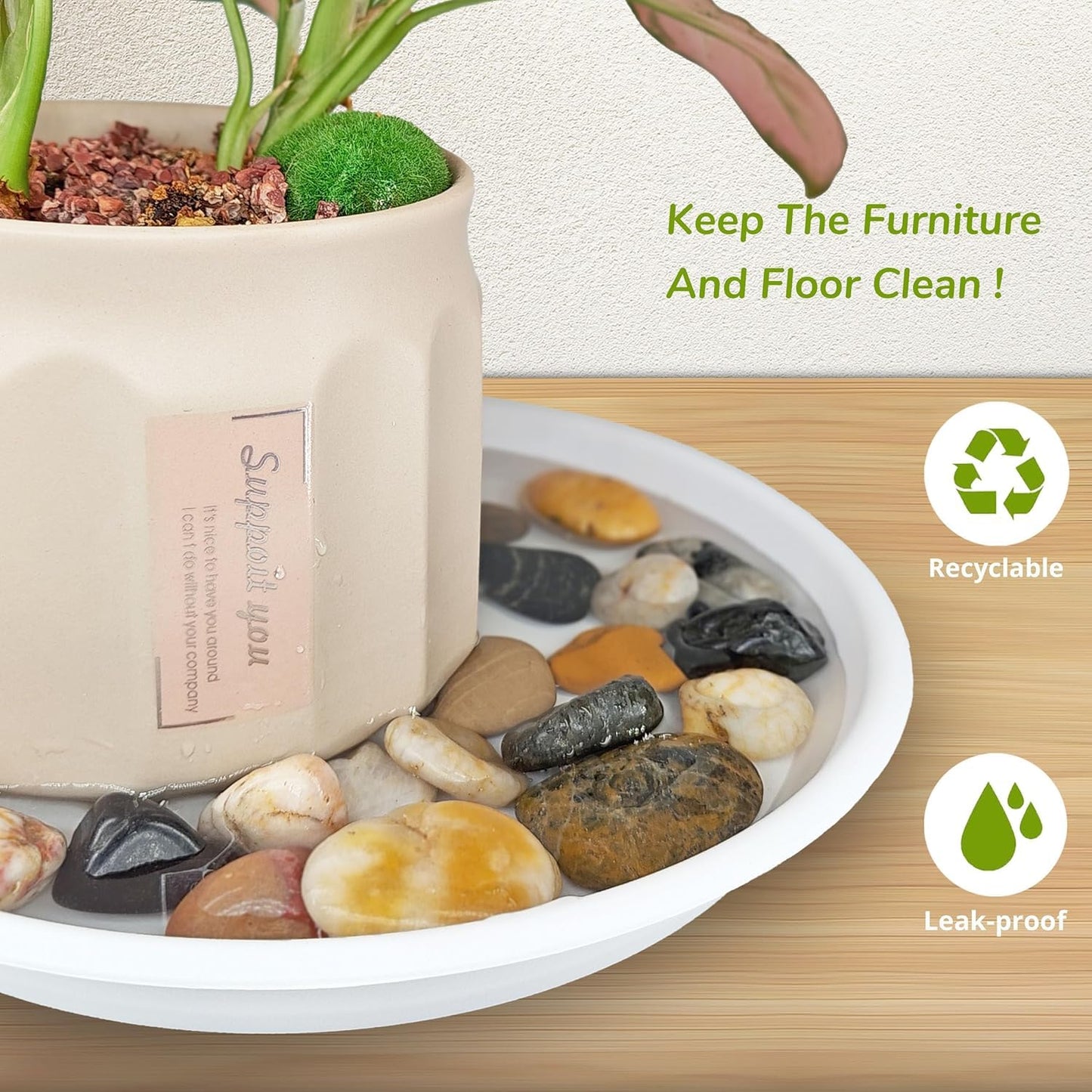 ECOESPTI 7Pcs Plant Saucer Tray, Heavy Duty Plastic Plant Drip Trays for Indoors and Outdoors, 6 8 10 12 14 16 inch Sizes, Flower Plant Water Tray Base (Brick Red 8")