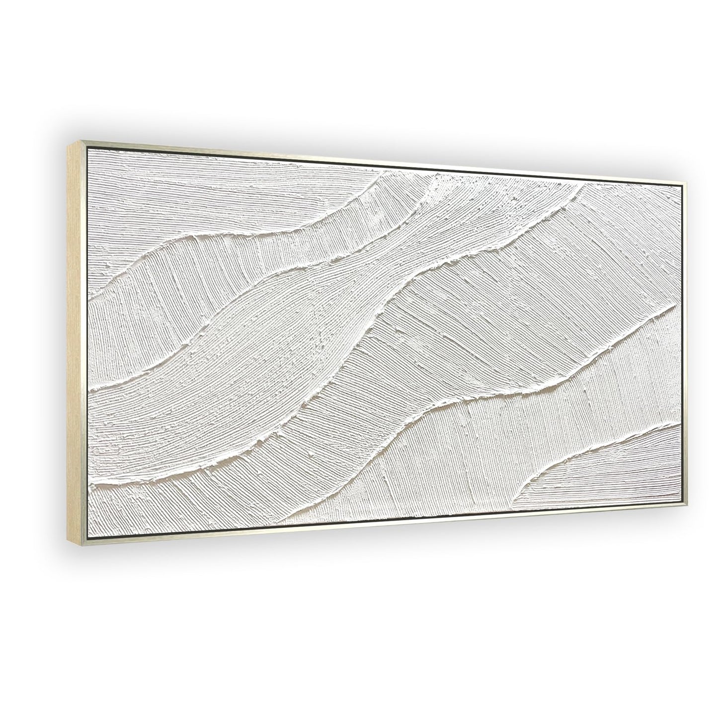 GeekMacro White Hand Painted Abstract Oil Painting Textured Wall Art - Large Framed 58x29 Minimalist Artwork Living Room Bedroom Horizontal Wall Decor