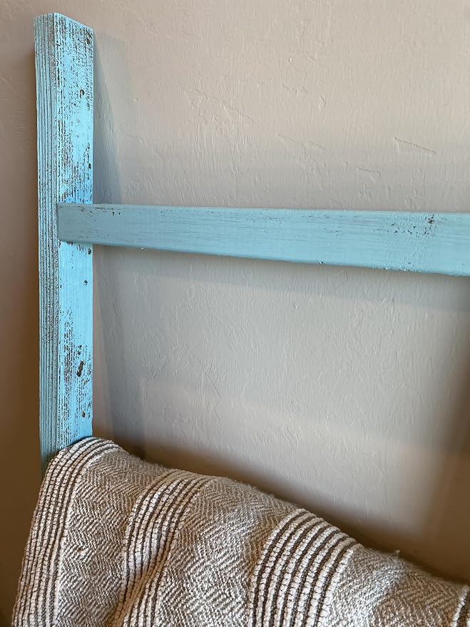 BARNWOODUSA Rustic Farmhouse Decorative Ladder - Our 47 in Ladder can be Mounted Horizontally or Vertically and is Crafted from Upcycled Wood No Assembly Required Robins Egg Blue