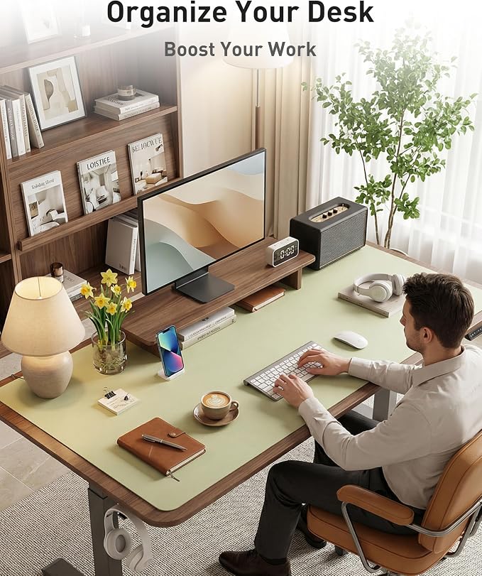 Aothia Faux Leather Desk Mat - Large Mouse Pad, Non-Slip PU Leather Blotter, Waterproof Writing Surface for Office and Home (Grass Green, 42" x 17")