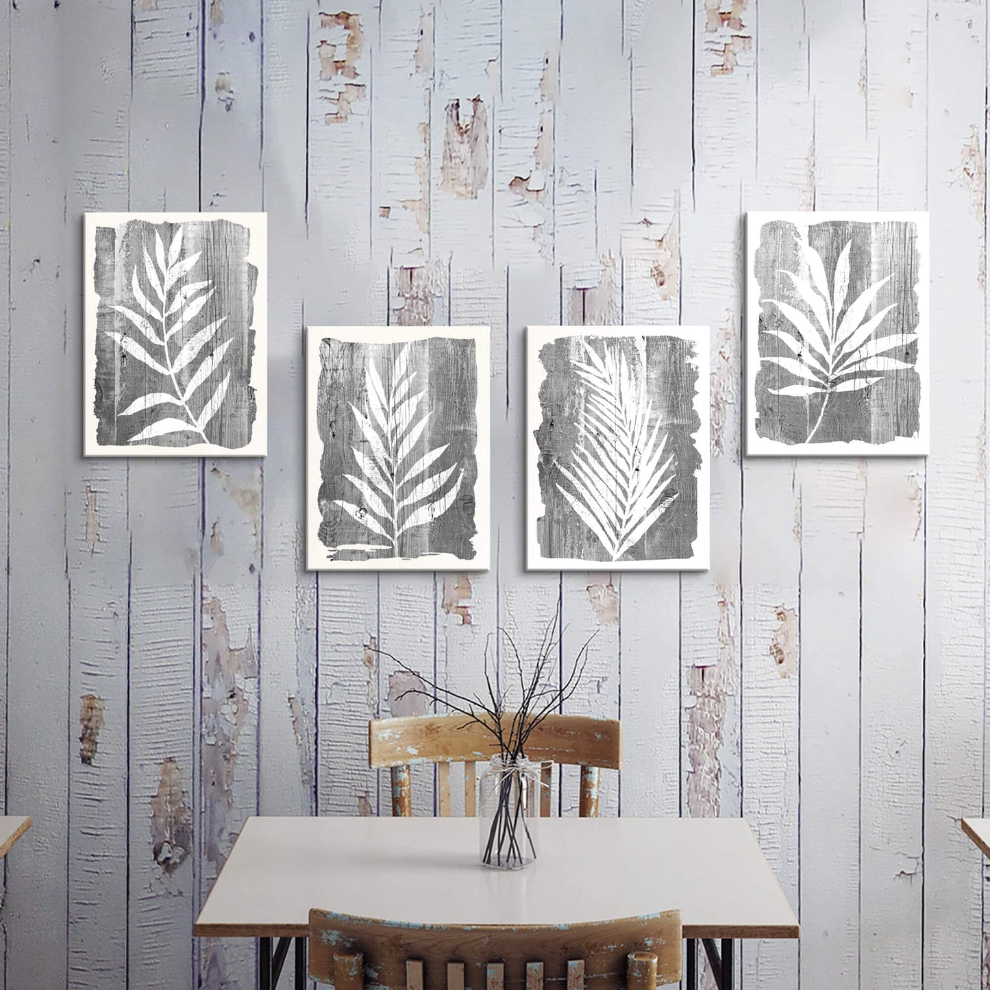 artopia Black and White Botanical Pictures: Grey Leaf Canvas Wall Art, Minimalist Plant Painting for Bathroom, 16"x12" Decor