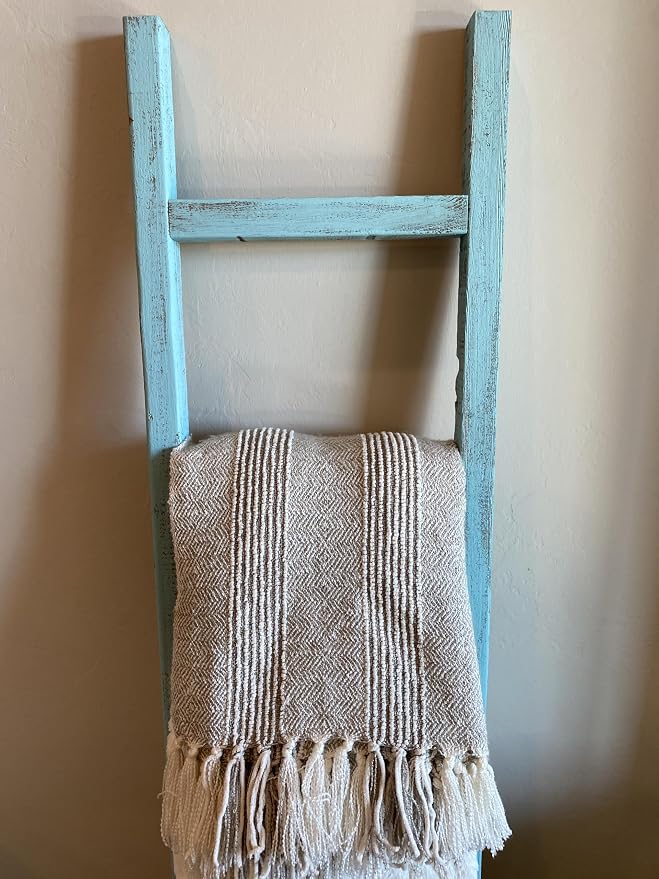 BarnwoodUSA Rustic Farmhouse Decorative Ladder - Our 5 ft Ladder can be Mounted Horizontally or Vertically and is Crafted from Upcycled Wood | No Assembly Required | Blue