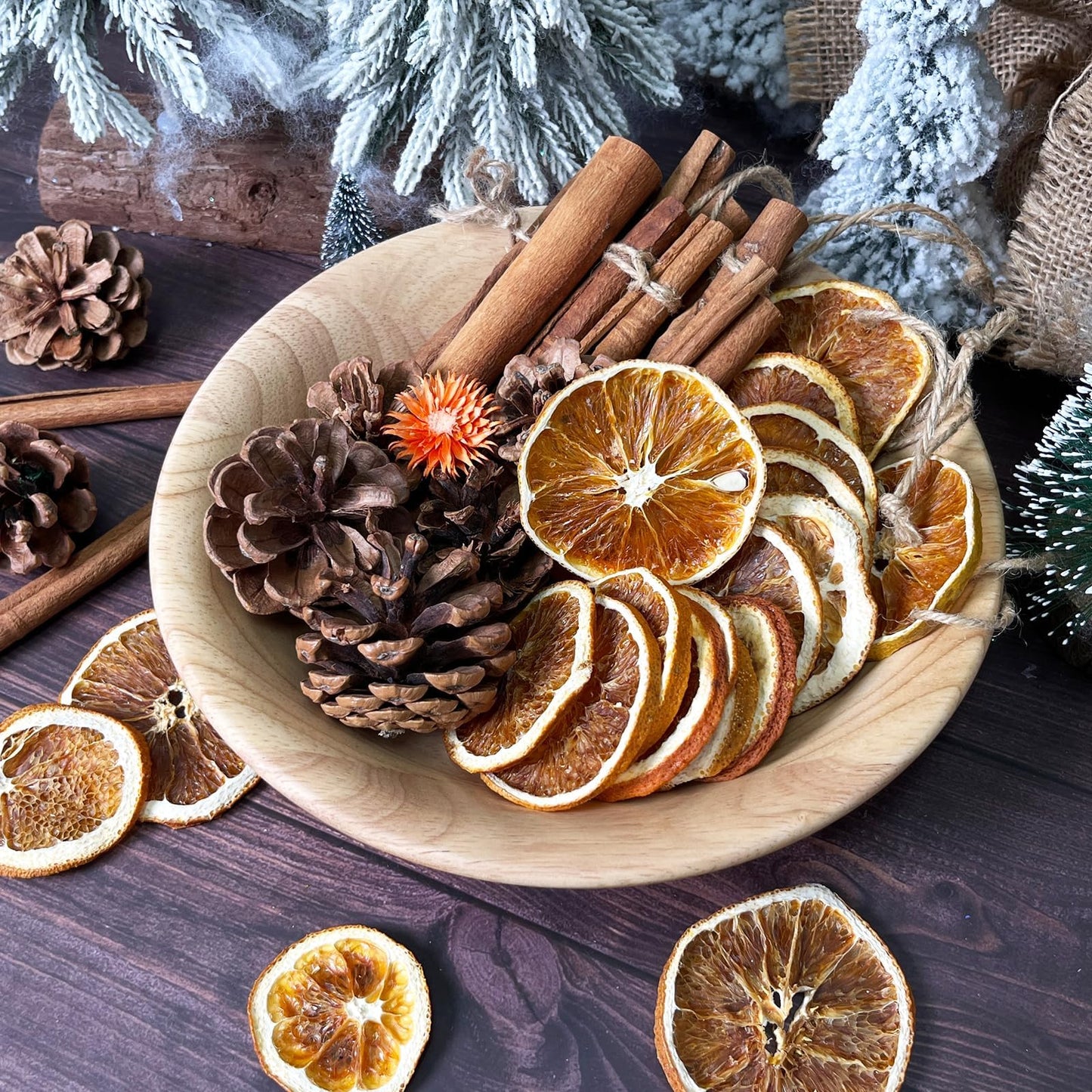 32pcs Natural Christmas Tree Ornaments Set, Rustic Christmas Ornaments Bulk with Dried Orange Slices, Cinnamon Sticks and Pine Cones with Rope,Hanging Yule Decor for Xmas Tree, DIY Crafts Decorations