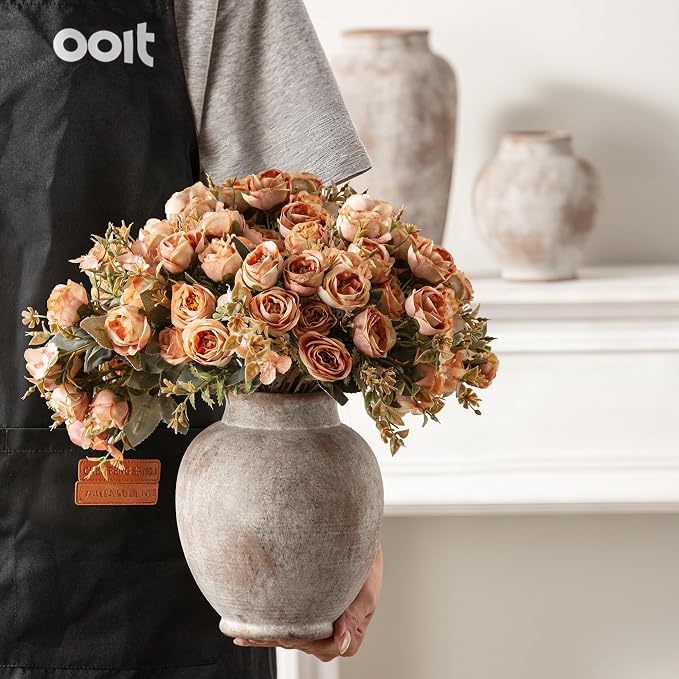 Ceramic Flower Vases Home Decor, Rustic Farmhouse Decorative Vase Pottery Pampas Grass Vases for Decor Table Living Room Entryway Mantel Bookshelf Bedroom Bathroom Kitchen - 7.4 Inch Rustic