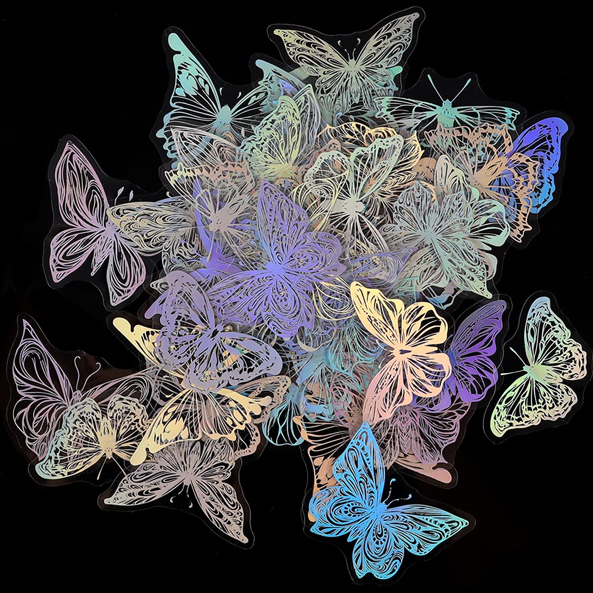 45Pcs Butterfly Holographic Stickers – Waterproof Transparent PET Decals for Scrapbooking, Journaling, Planners & DIY Crafts – Aesthetic Resin Stickers for Phone, Laptop & Water Bottle