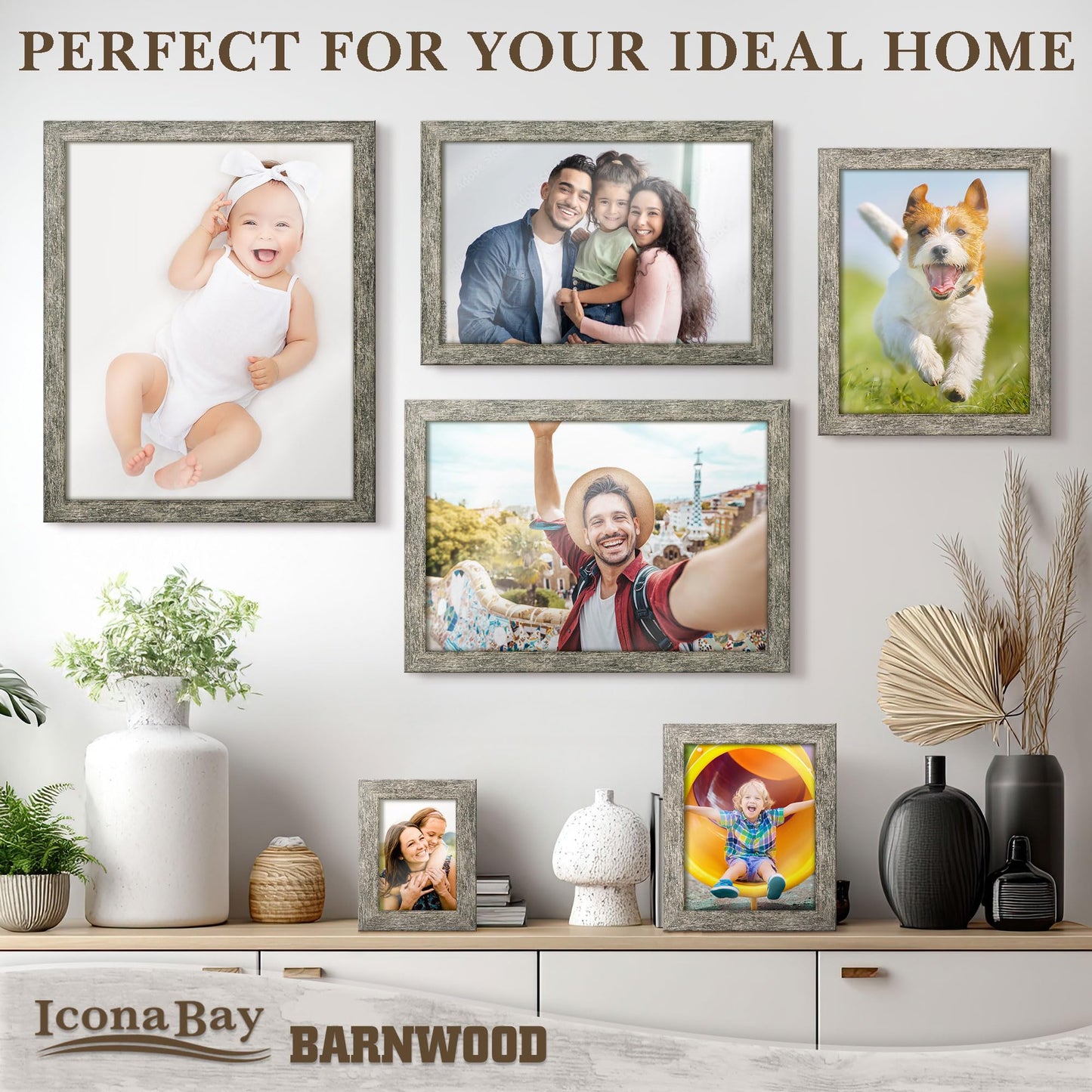 Icona Bay 5x7 Brown Oak Picture Frame, Country Rustic Style 5 x 7 Photo Frame, Table Top or Wall Mount, Barnwood Collection