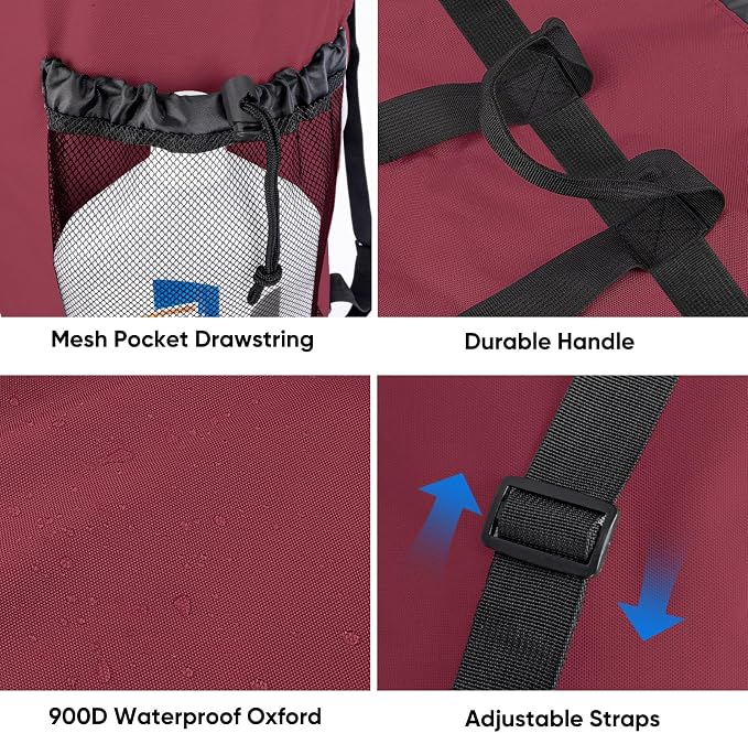 BALEINE 120L Laundry Bag Backpack, 900D Oxford Fabric Large Travel Laundry Bags with Shoulder Straps and 2 Mesh Pockets for College Dorm, Apartment, Laundromat (Red, 120L)