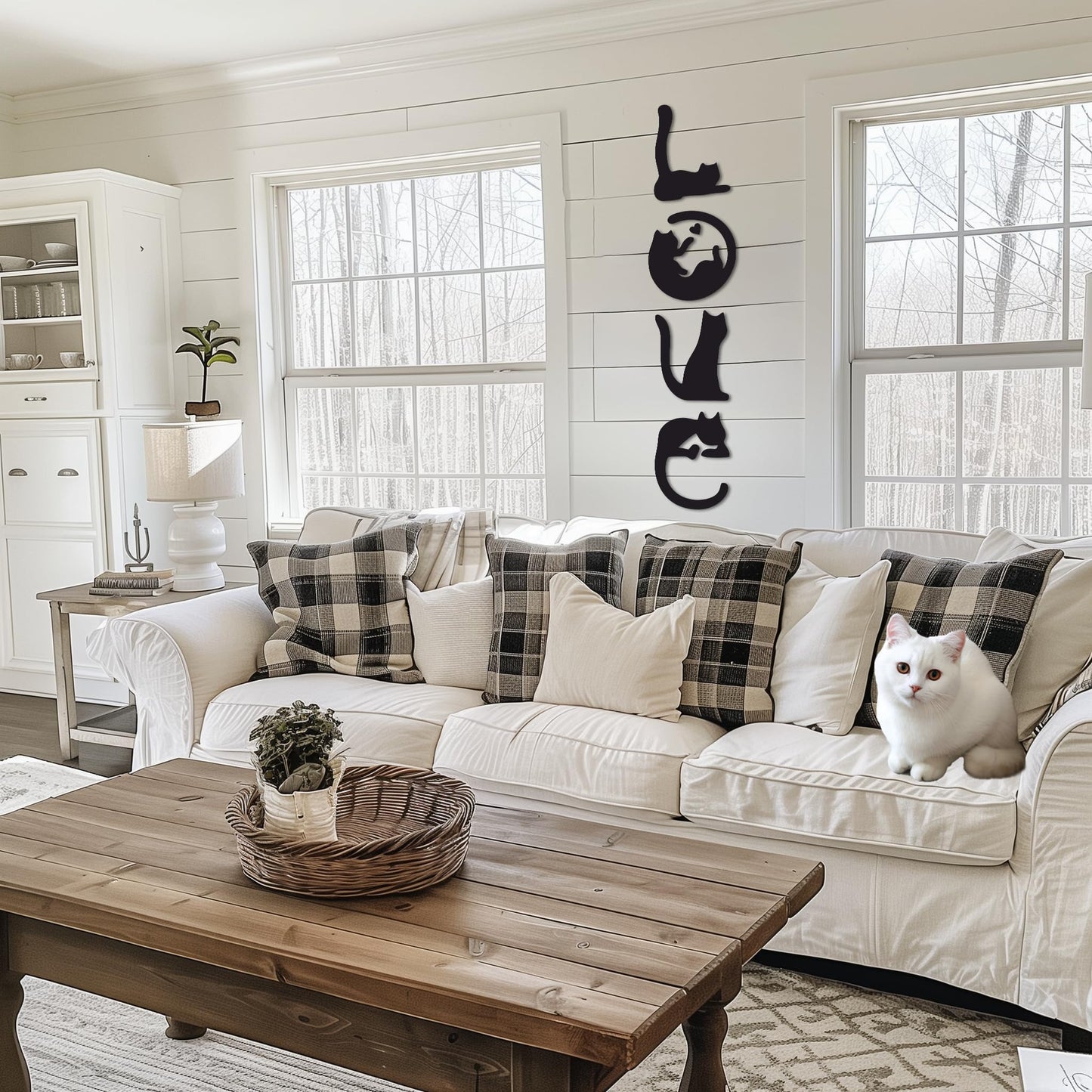 Black Cat Wall Decor Set of 4-11x40 Inch Cats Spell LOVE Wall Art - Engineered Wood Cat Silhouette Decor for Living Room Bedroom Kitchen - Cat Lover Housewarming Birthday Gift