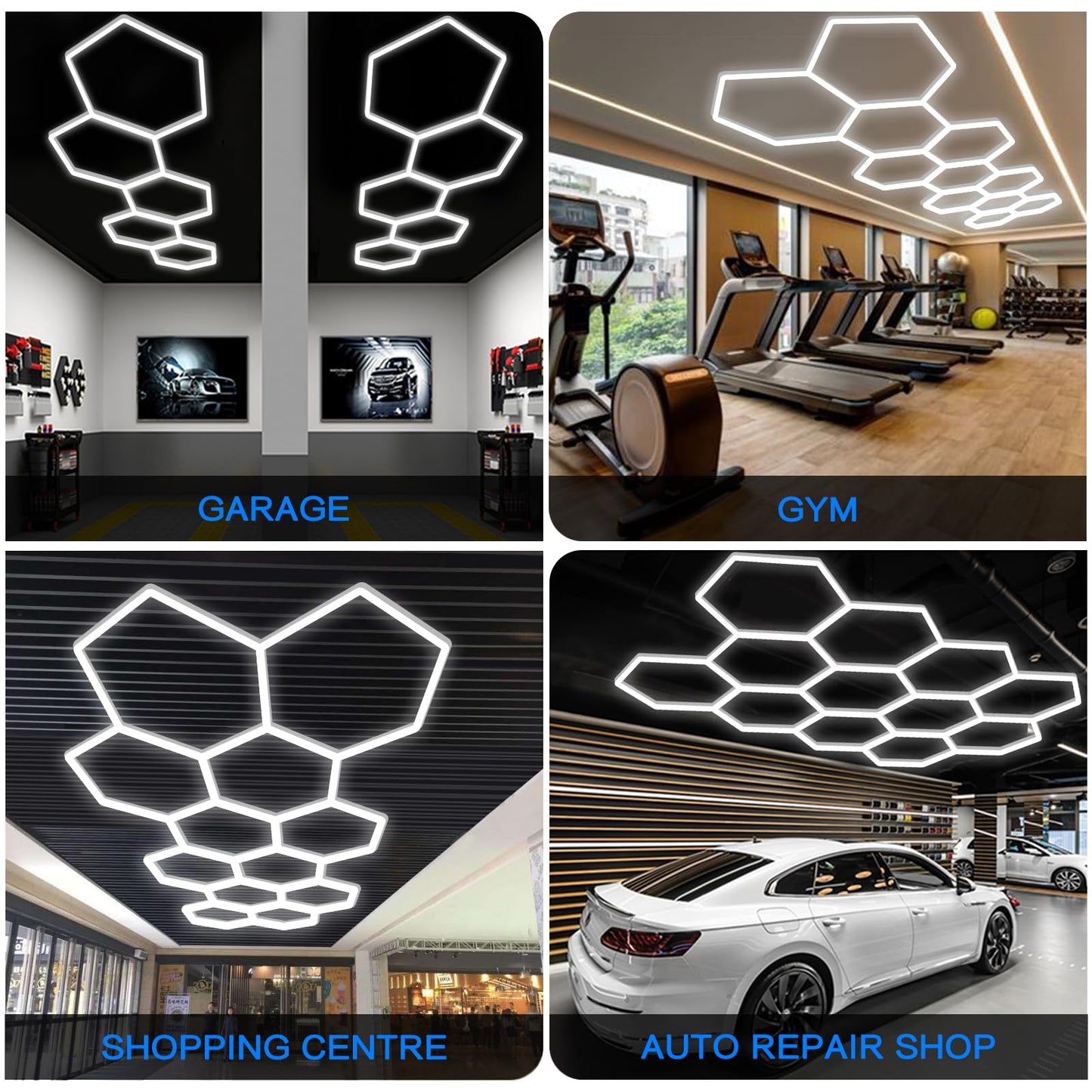 LZHOME Hexagon Garage Light Fixture 48 Packs: 52800LM Super Bright Honeycomb Led Ceiling Lights, 5000K Natural White, Hexagon Light for Garage Basement Warehouse Gym Car Detailing Shop etc