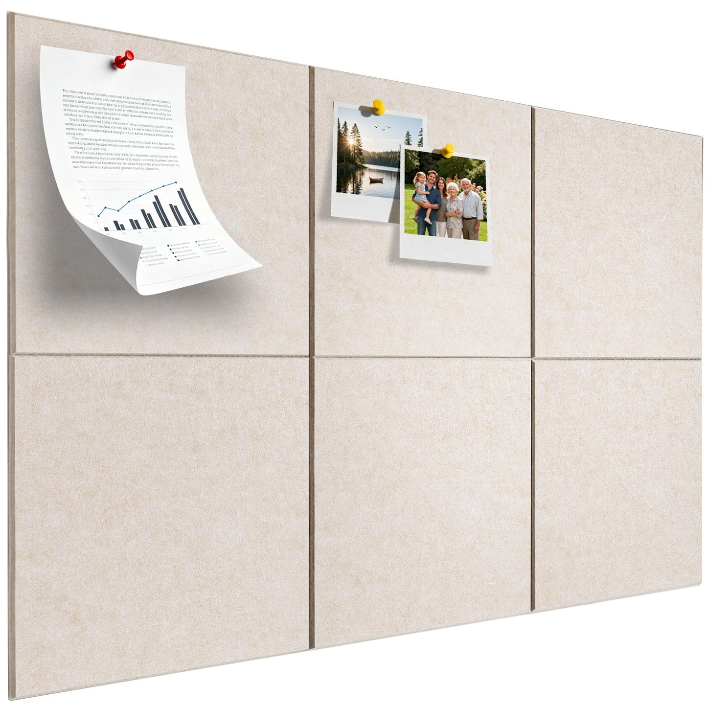 Large Felt Bulletin Board, 36" x 24" Cork Board Alternative 6 Pack Felt Wall Tiles Bulletin Board with 40 Safe Removable Adhesive Tabs, Wall Tiles Tack Push Pin Boards for Home Office Classroom