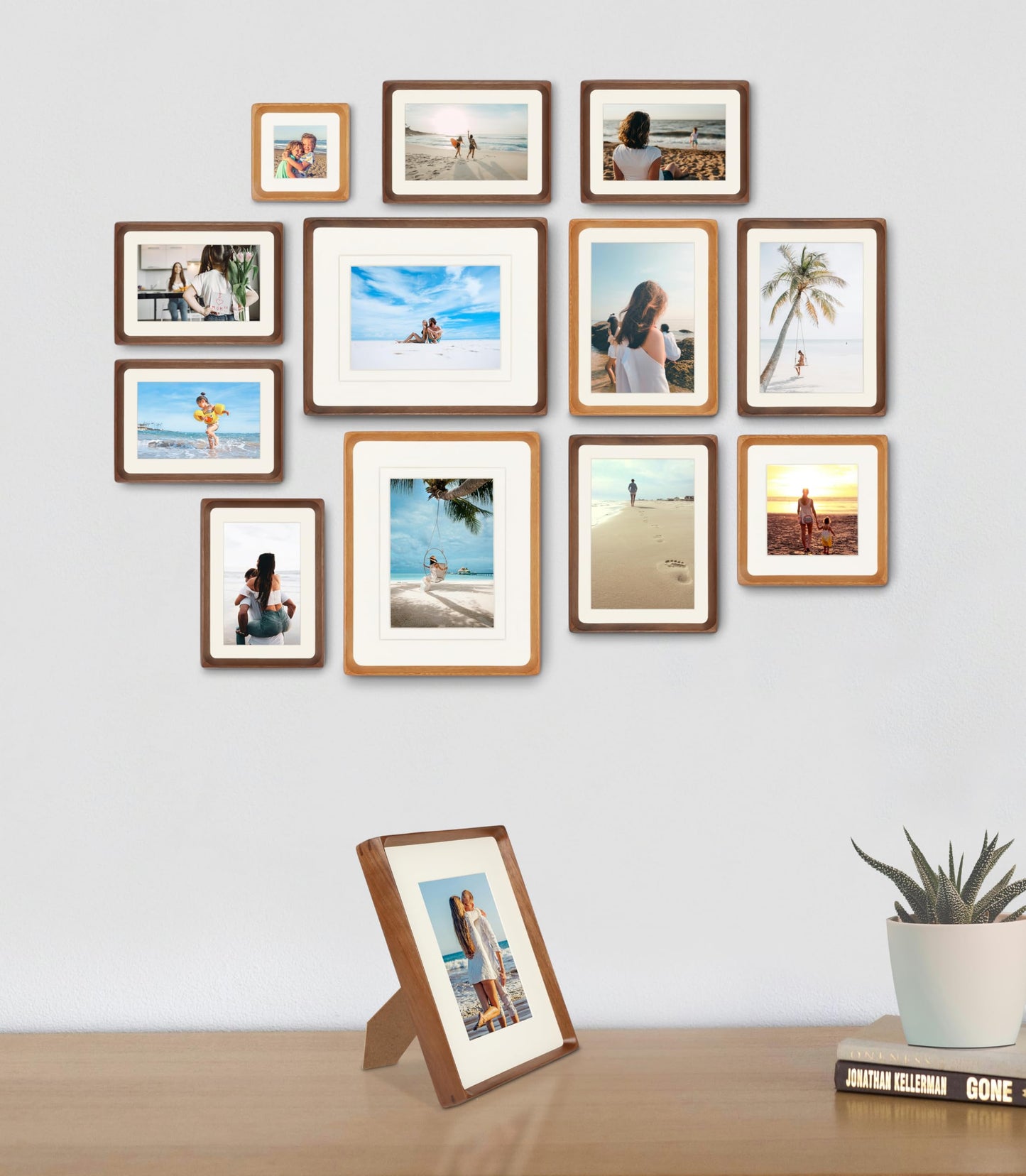 VAUWINEK 5x7 Picture Frame, Display Photos 4x6 with Mat or 5x7 without Mat, Made of Solid Natural Walnut Wood with Real Glass Vertical Horizontal Standing for Desk Tabletop Wall Hanging Gallery Frame