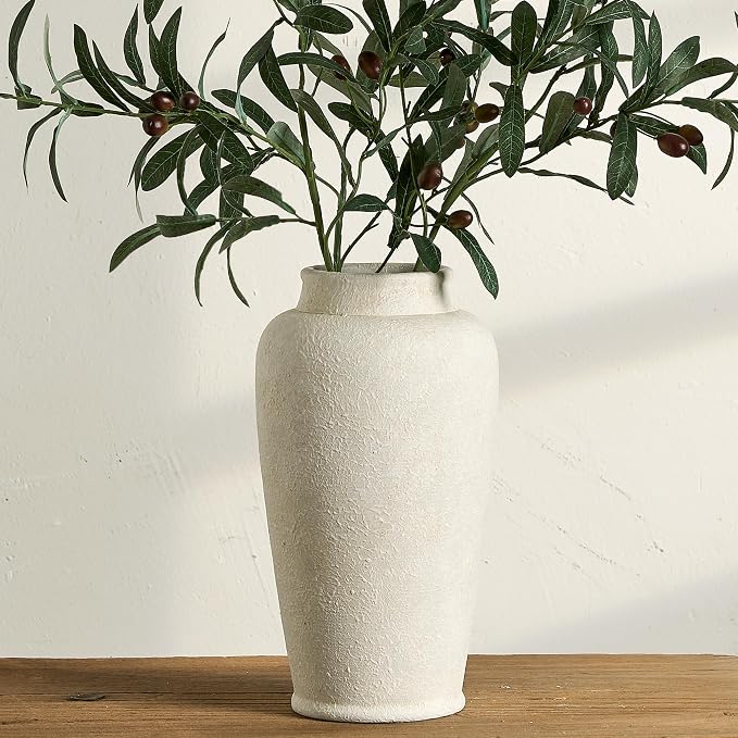 Ceramic Large Vase, Flower Vase Tall Rustic Farmhouse Decorative Vase Floral Pottery Vases for Home Decor Table Living Room Entryway Mantel Bedroom Bathroom Kitchen - 12" W