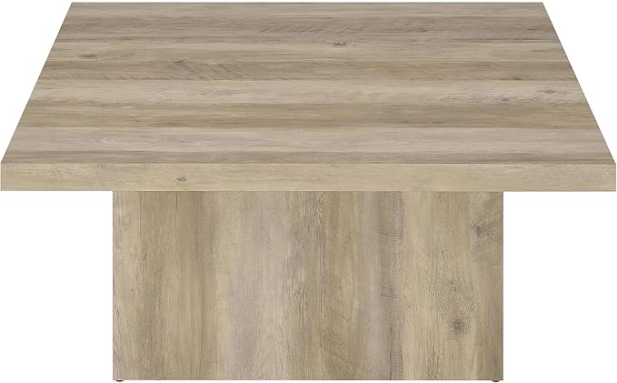 Coaster Home Furnishings - Devar - Wood - Square Coffee Table with Pedestal Base, Geometric Design and Transitional Style - Living Room - Distressed Pine - 710878