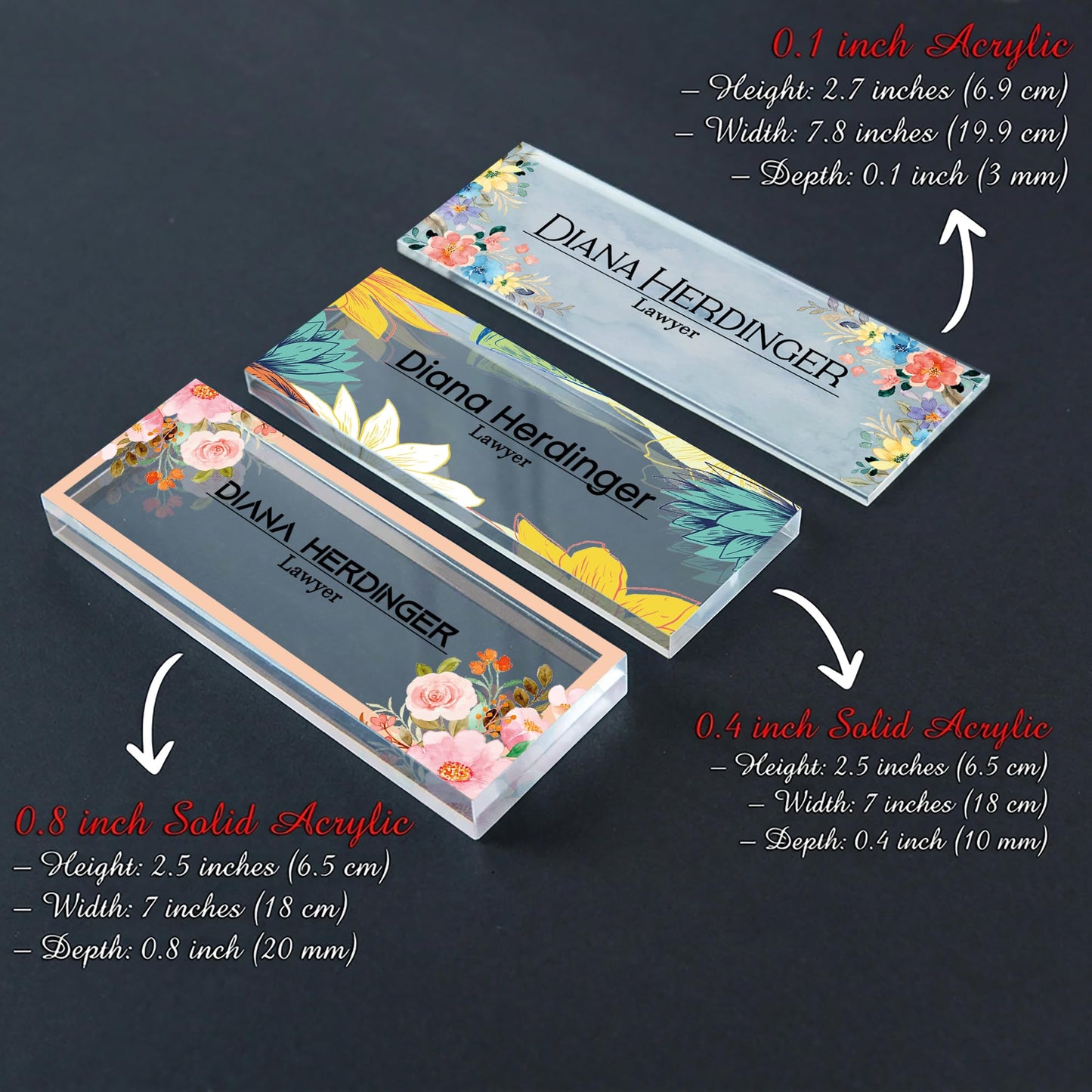 Personalized Desk Nameplate, Custom Acrylic Office Sign for Him Boss, Professional Name Plate for Coworkers, Custom Gift Idea for Office, New Job Gift, Coworker Gift, Phd Gift (Flower Design-1)