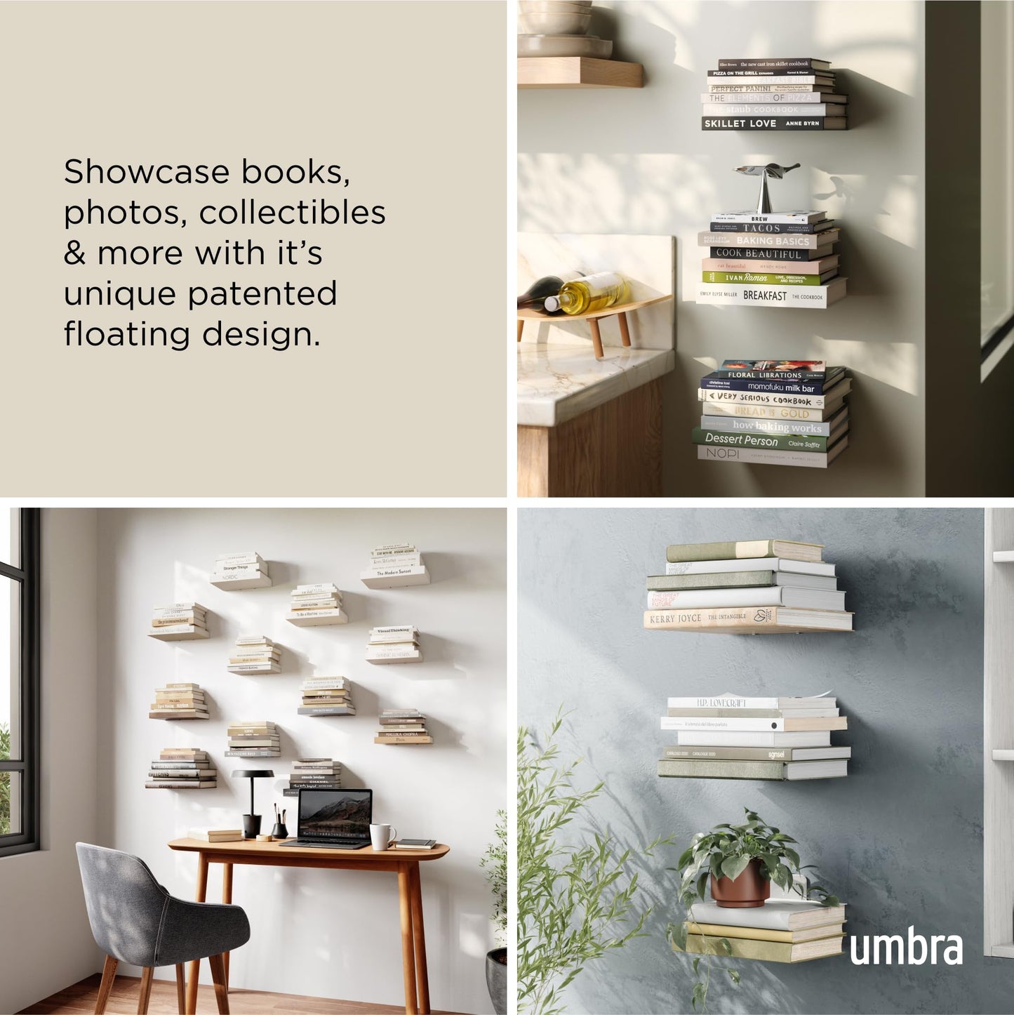 Umbra Conceal, Sturdy Metal Floating Bookshelf for Wall, Silver, Small, Set of 3