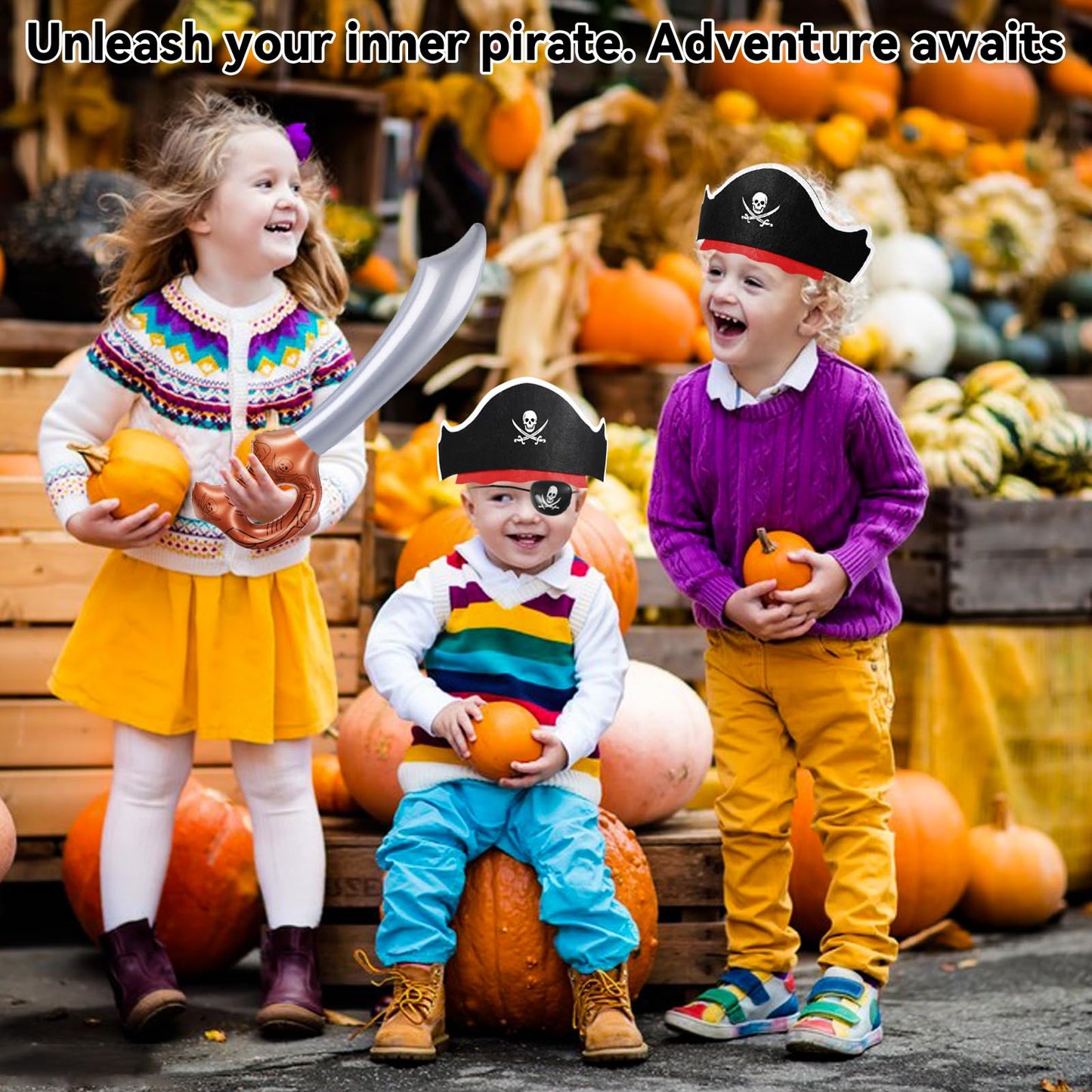ZeeDix 18 Pcs Pirate Accessories for Kids, Include 6 Pirates Hats, 6 Eye Patches and 6 Swords, Pirate Party Decorations for Christmas, Halloween, Masquerade, Cosplay, Birthday