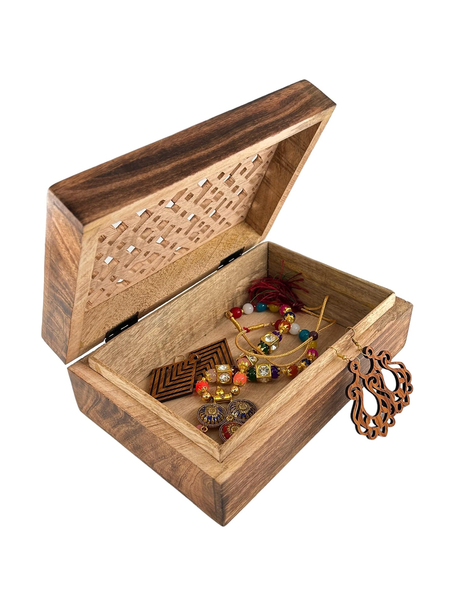 S.B.ARTS Premium Wooden Mini Jewellery Box Rectangular Designer-Trinket Box for Ladies-Jewellery Storage Case-Antique Look-Traditionally Handcrafted Keepsake Box Jewellery Organiser-Home Accessories