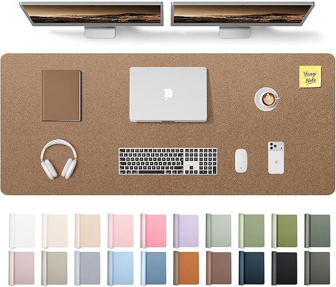 YSAGi Leather Desk Pad Protector, Office Desk Mat, Large Mouse Pad, Non-Slip PU Leather Desk Blotter, Laptop Desk Pad, Waterproof Desk Writing Pad for Office and Home (Shiny Bronze,55" x 17.2")