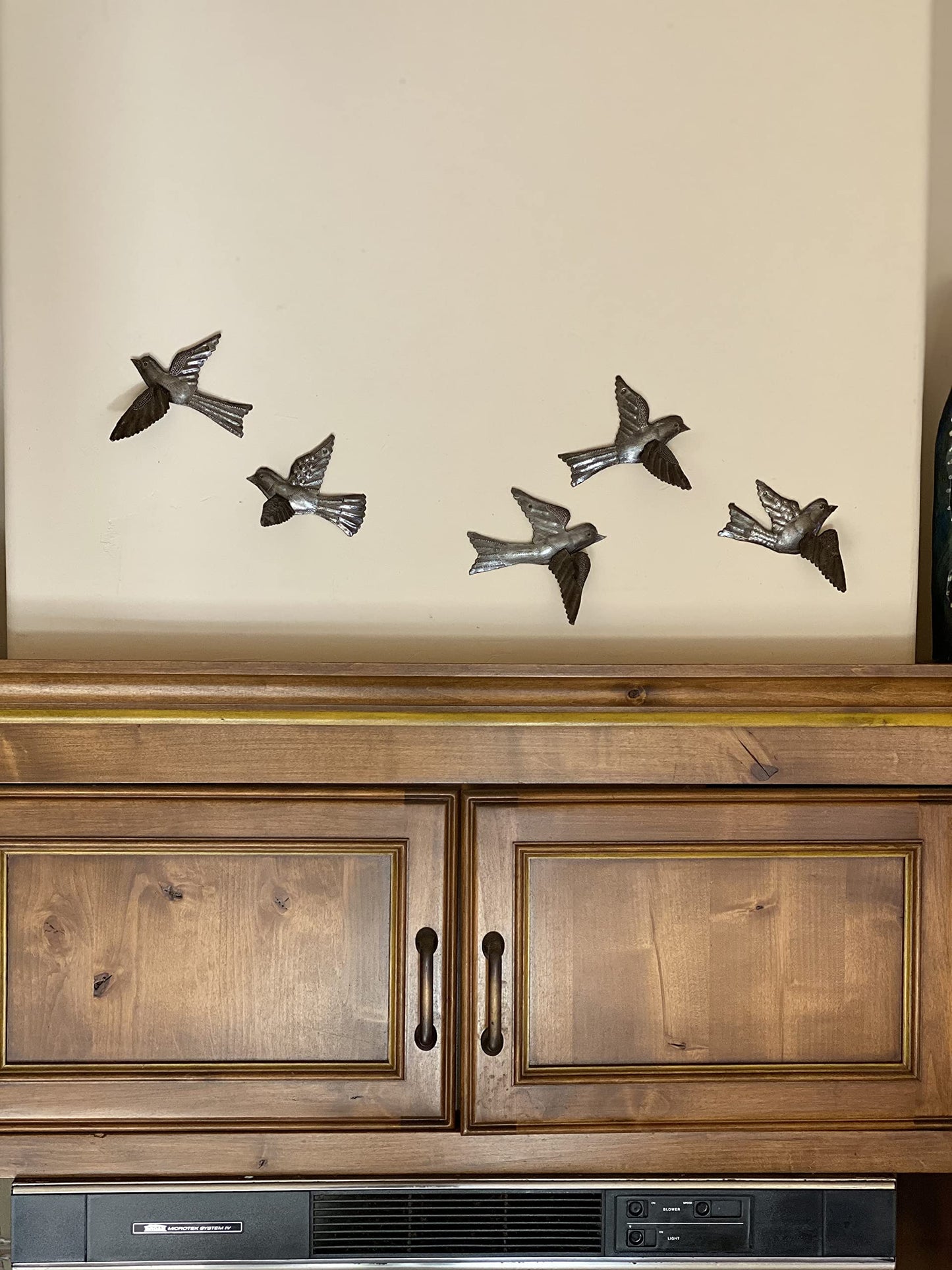 Bird Metal Wall Decor, Set of 5, 3D Wings, Small Hanging Birds, Ornaments, Bird Lovers Collection, Indoor Outdoor Hanging Figurines, Fall Decor Handmade in Haiti 5 x 4.5 inches