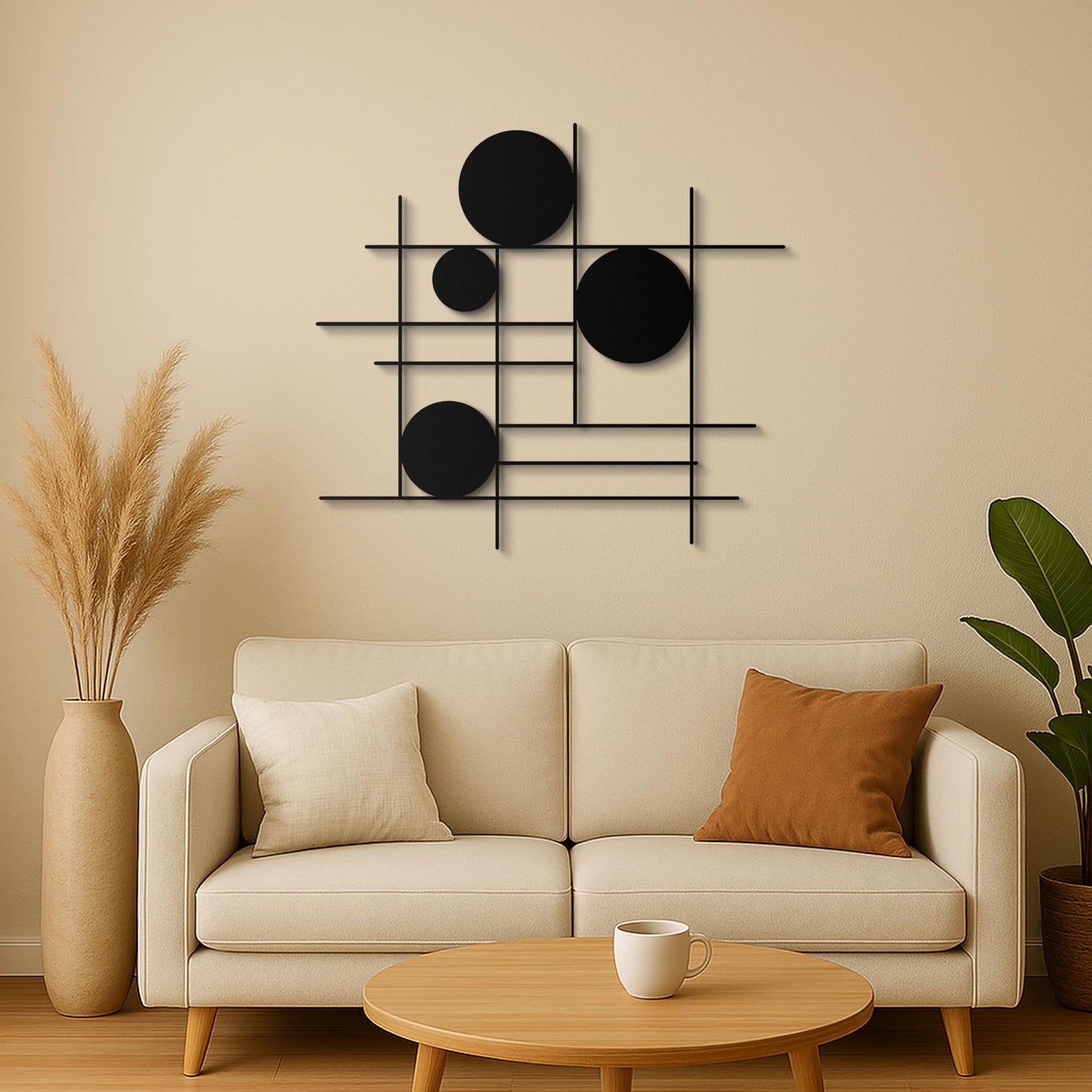 pluviart Luxury Modern Geometric Metal Wall Art – Abstract Circle & Line Sculpture, Minimalist Black Wall Decor for Living Room, Bedroom, Office, Contemporary Luxury Home Decoration (27"x25")