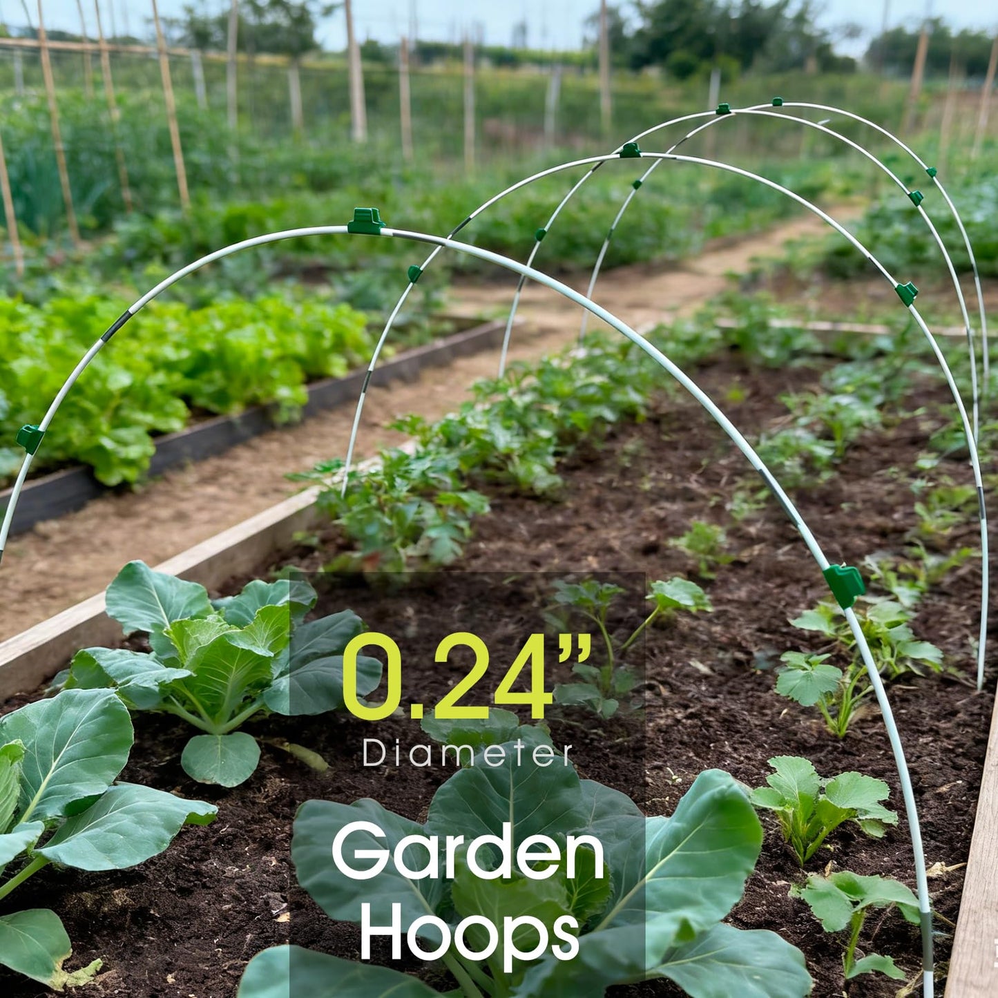 36 PCS Garden Hoops for Raised Beds, RIFNY Greenhouse Hoops Kit Long Grow Tunnel for Row Cover, Rust-Free Fiberglass Garden Support Poles for Insect Mesh Netting Freeze Plant Cover Frame