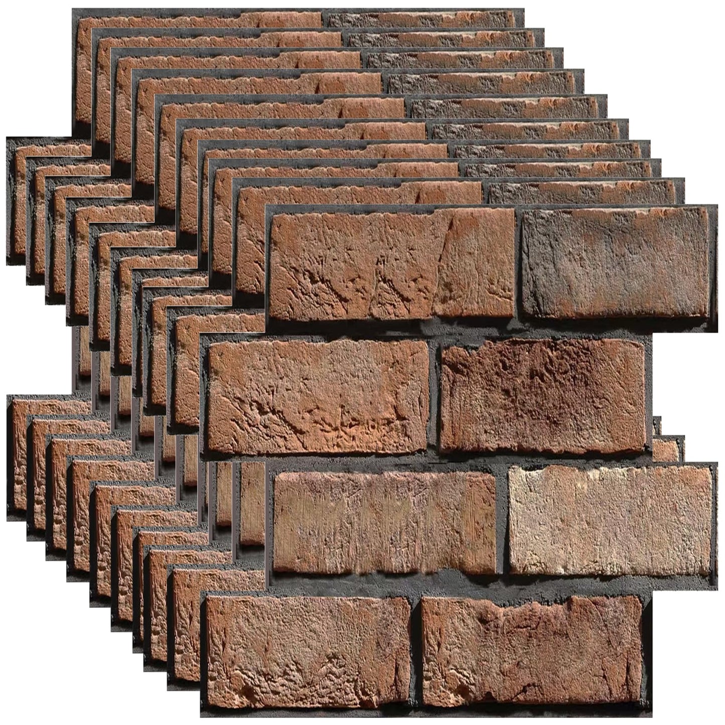 Veczom 3D Brick Wall Panels Peel and Stick,10 Pack Self-Adhesive PVC Wall Tiles, Waterproof Textured Decor for Living Room, Kitchen, Bedroom, Office Accent (4Lines Seamless Brown Stone)