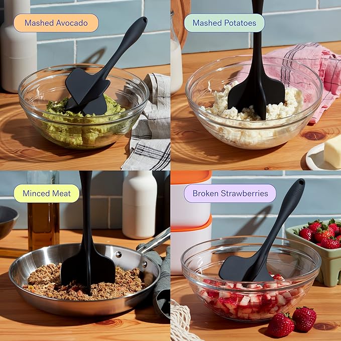 GIR: Get It Right Silicone Quad Meat Chopper Kitchen Essentials - 12-Inch Slate - Non-Stick Heat Resistant Handle - Versatile Meat Masher - Ground Beef Chopper Tool