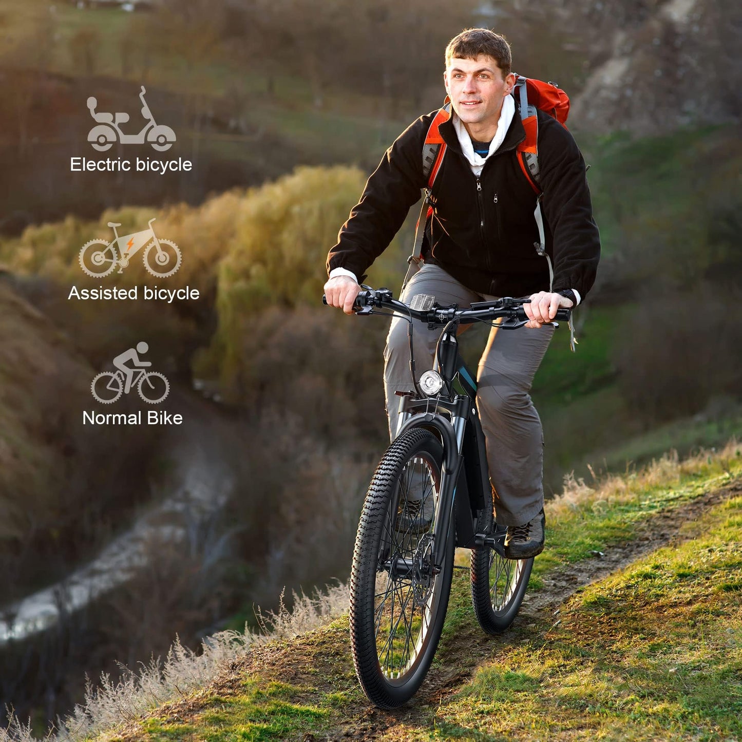 Wooken Electric Bike for Adults with 500W Motor, 27.5" Ebike with 48V 499WH Removable Battery, Up to 55Miles Electric Mountain Bike, 19.8MPH Adults Electric Bicycle with LCD Display, 21 Speed