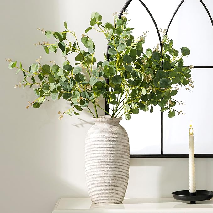 Ceramic Flower Vase, 12.5" Large Vases Home Decor Rustic Farmhouse Tall Pottery Decorative Pampas Vase for Table Living Room Entryway Mantel Bookshelf Bedroom Bathroom Kitchen - D