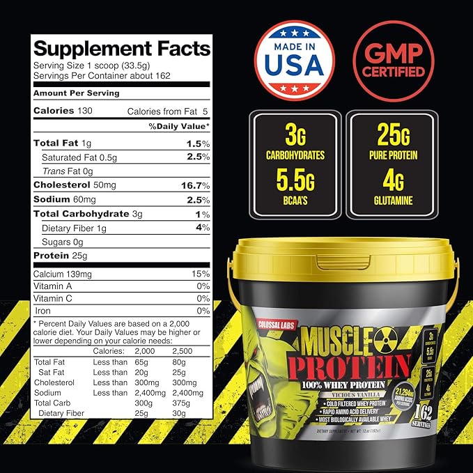 Muscle Protein Whey Powder [12 lbs/Pack of 1]??Cold Filtered, 25g Pure Protein, 6.6g BCAAs (Packaging May Vary) (12LB, Chocolate)
