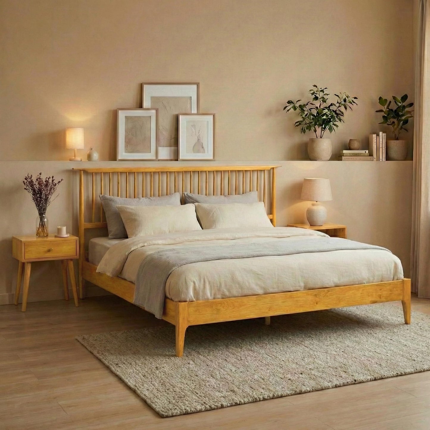 NTC Ruby Wooden Bed Frame with Headboard, Solid Wood Foundation with Silent Slats and Wood Central Supports, 1000 Lb Capacity, Effortless Assembly (Rustic Oak, King)