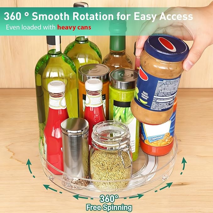 Optish 3 Pack 9.5" Lazy Susan Organizer, Lazy Susan Turntable for Cabinet, Spice Organization for Cabinet, Refrigerator, Pantry, Closet, Countertop, Non-Skid Turntable Organizer, Clear