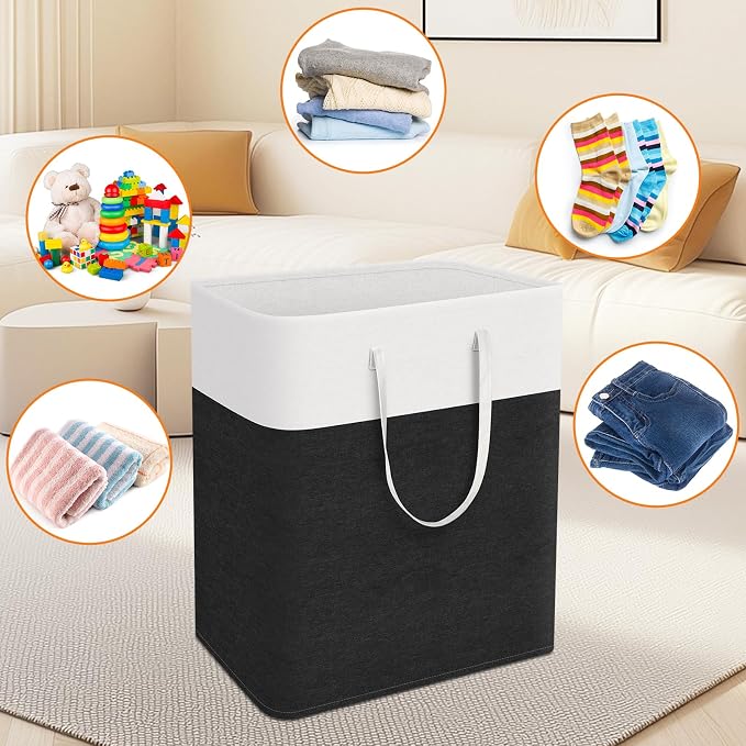 TasticTotes laundry basket 3-Pack, laundry hamper, Hamper with handles, collapsible laundry baskets, Waterproof dirty clothes hamper, Towel Storage for Home or Dorm, 100L-Black