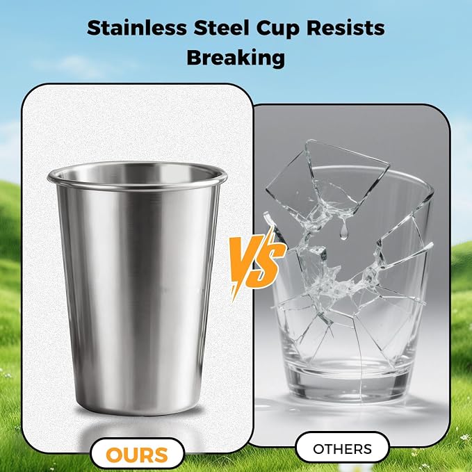 Unbreakable 10 oz Stainless Steel Kids Cups (5 Pack) - BPA-Free Premium Stackable Metal Pint Cups for Home, Outdoor & Children's Daily Use