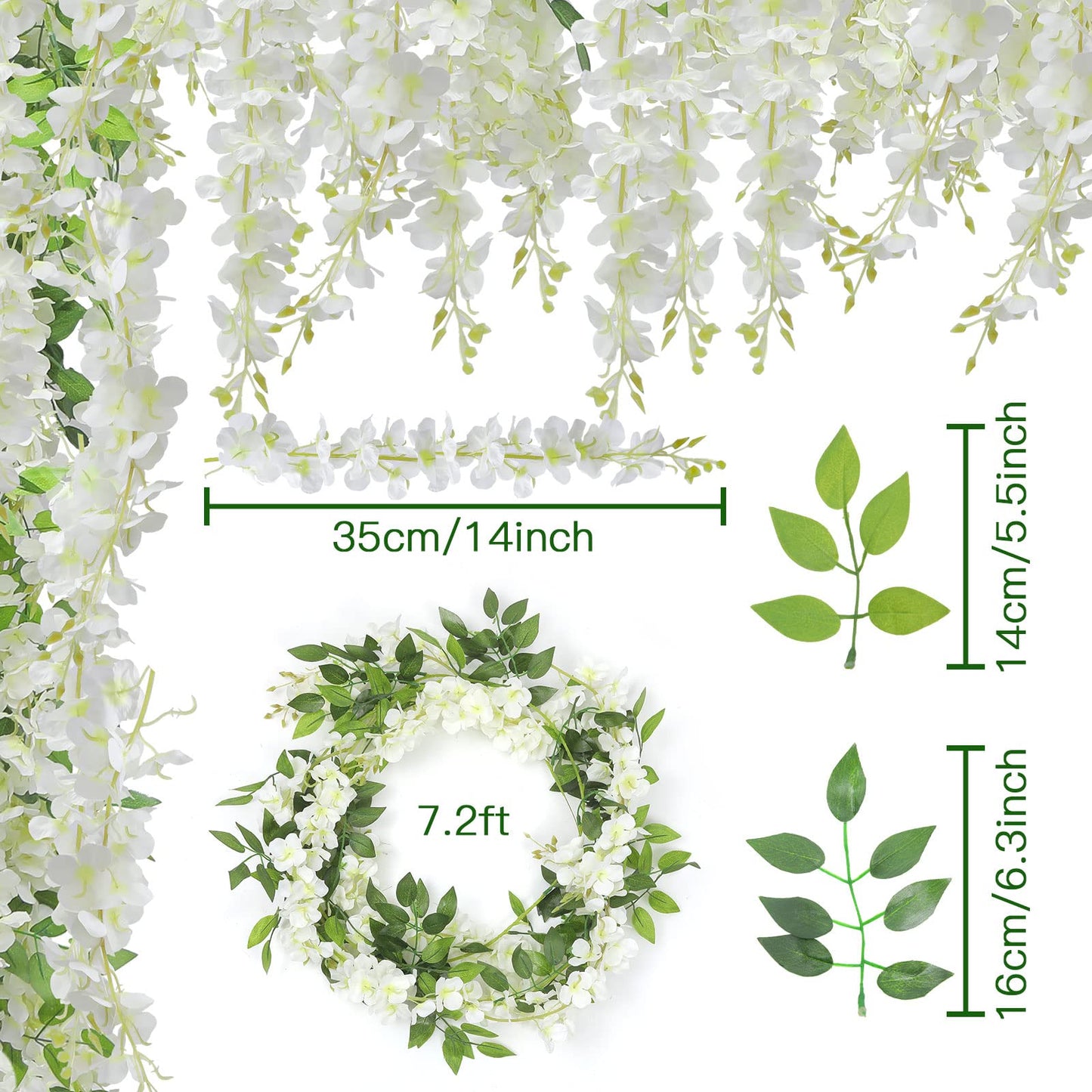 U'Artlines 5Pcs 7.2 Ft/Piece Artificial Wisteria Garland Silk Fake White Wisteria Flowers Hanging Greenery Vines Garlands Rattan for Home Garden Wedding Arch Party Indoor Outdoor Decor