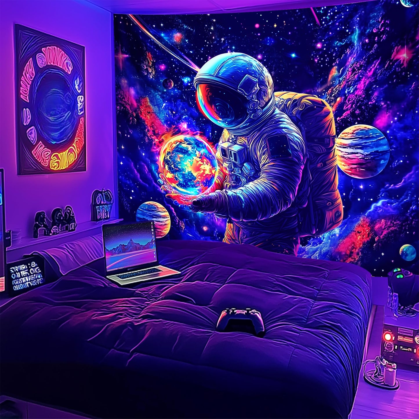 NYZE Astronaut Space Tapestry for Bedroom, Glow in the Dark Room Decor Wall Tapestries, Cool Galaxy Planet Wall Hanging, Wall Hanging for Men Guys Gamer Room Dorm Living Room 59in×51in