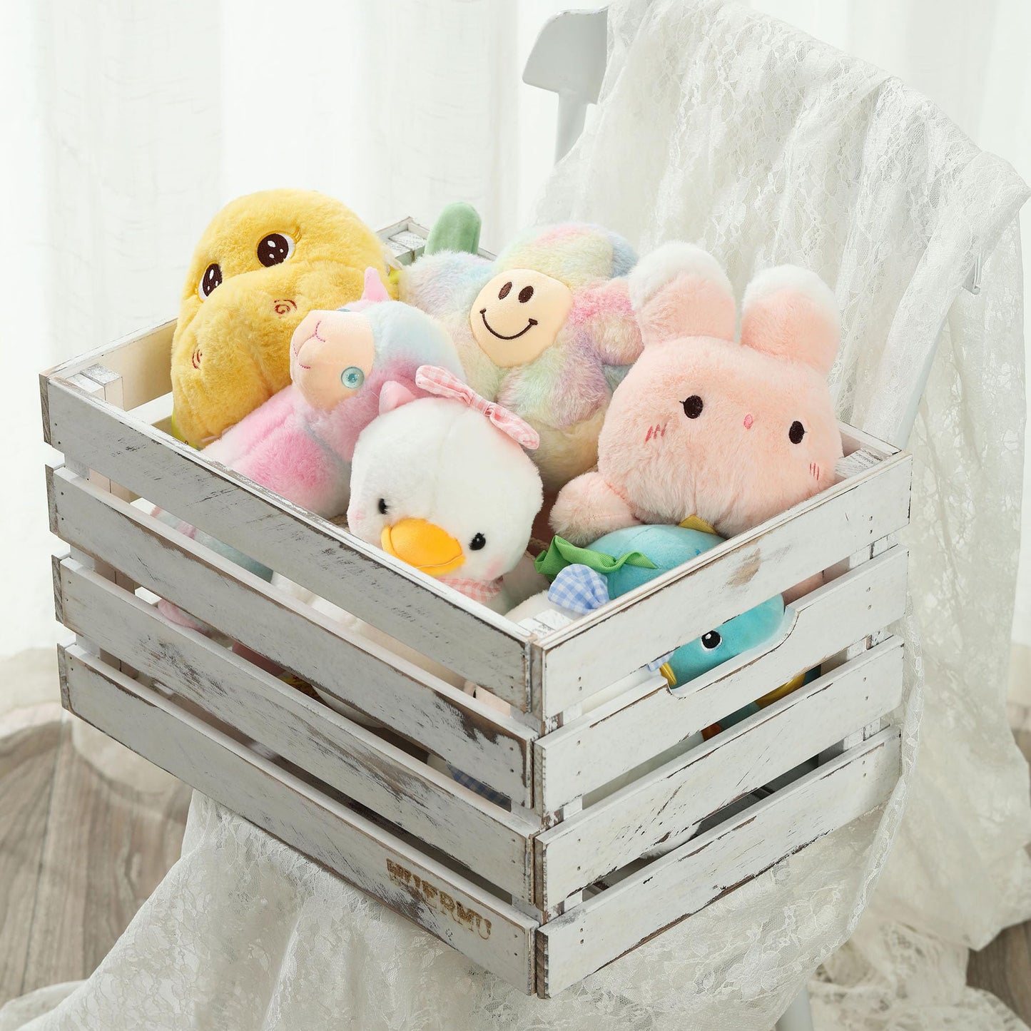 WUERMU White Wooden Crates are Suitable for Storage, Milk Crates, Wine Crates, Festival Decorations, Camping, and Other Multi-Purpose. They are Sturdy and Durable, set of 2 Length of 17.7 inches.