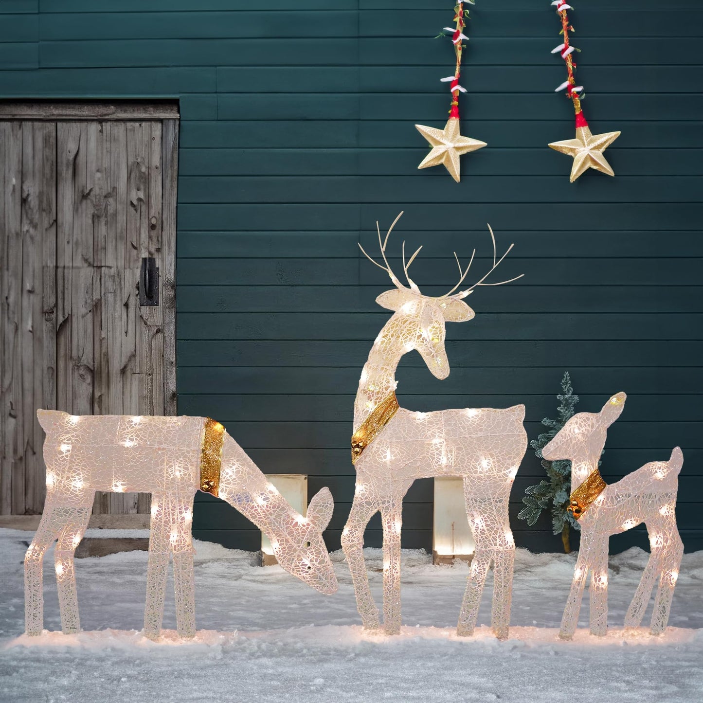 Dazzle Bright Christmas Outdoor Decoration, 3-Piece Lighted 2D Reindeer Family with 60 L, Pre-Lit Light Up Deer Set, Waterproof Outdoor Christmas Deer Decorations for Yard Patio Lawn Garden Party