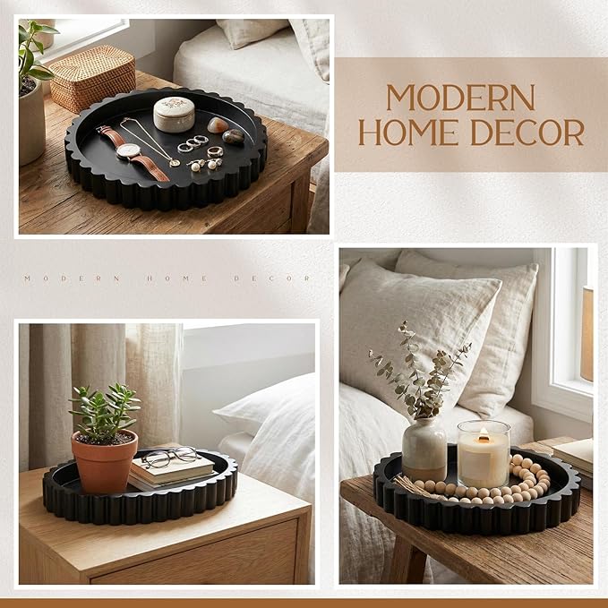13.5 x 9.5'' Large Oval Decorative Tray for Coffee Tables Wooden Modern Coffee Table Tray Handmade Trays Home Decor for Living Room Kitchen Accent Table Centerpiece Counter Decorative Trays