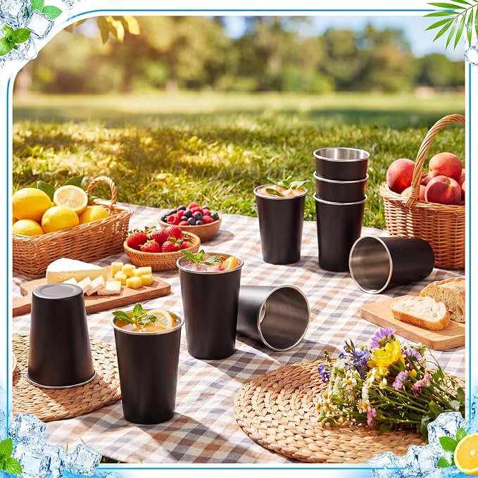 Mimorou 20 Pack 8 oz Stainless Steel Pint Cups Metal Cups Unbreakable Drinking Water Tumblers Stackable Tumbler for Adults Bar Home Restaurant Travel Picnic Camping Outdoor (Black)