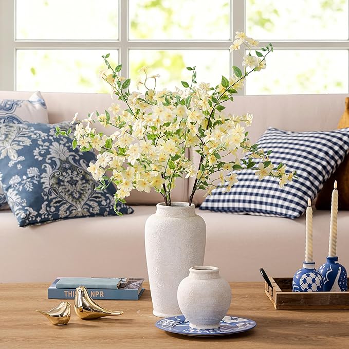 Ceramic Large Vase, Flower Vase Tall Rustic Farmhouse Decorative Vase Floral Pottery Vases for Home Decor Table Living Room Entryway Mantel Bedroom Bathroom Kitchen - 12" W