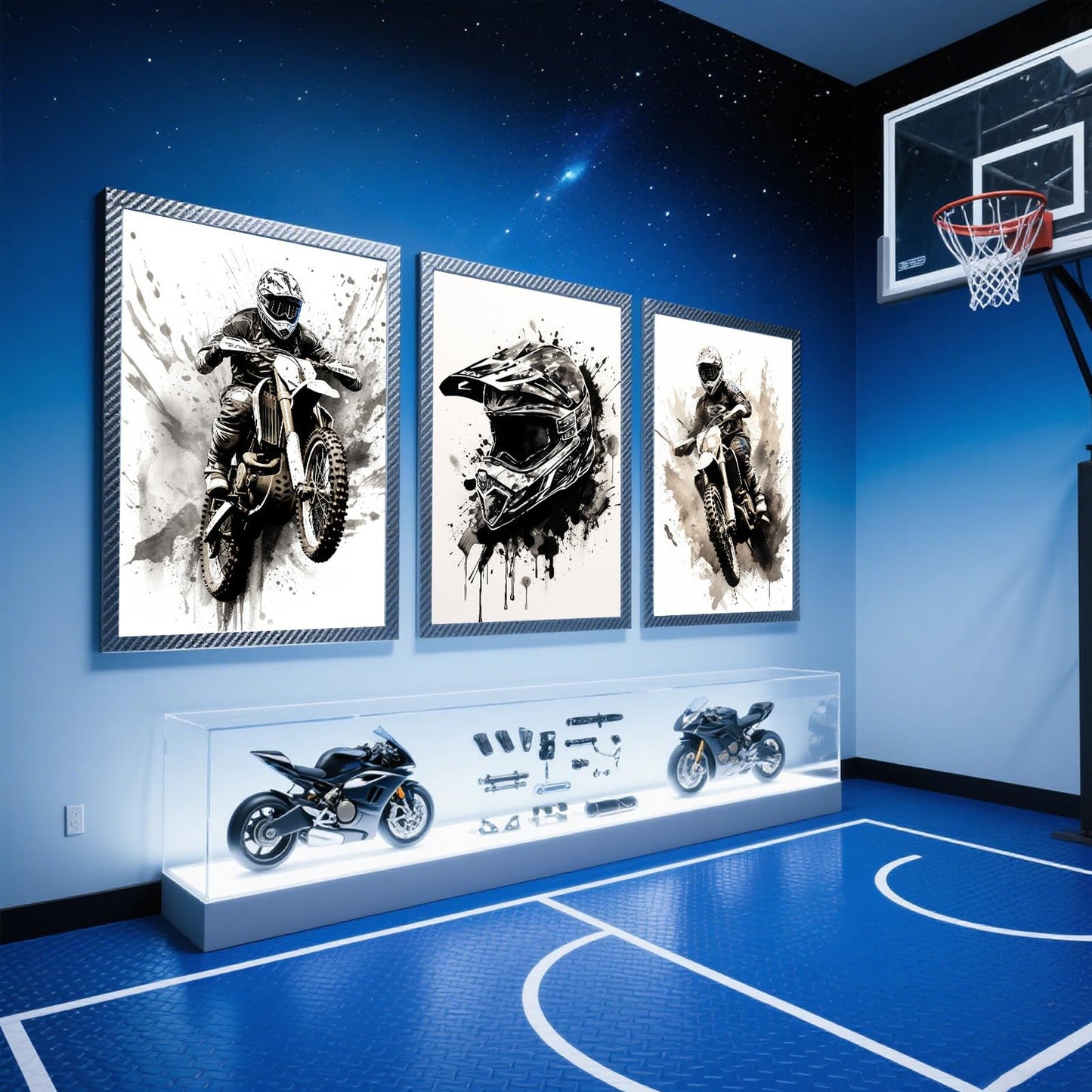 ZUGHRERF Motorbike Trendy Wall Art Black and White Motorcycle Canvas Poster Prints Artwork Cool Racer Sports Pictures Motocross Rider Graffiti Helmet Painting for Boys Teen Man Cave Home Decor 12x16in