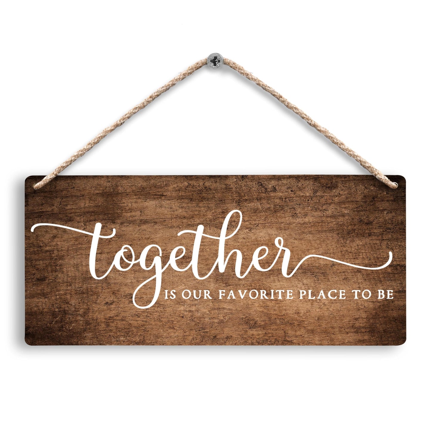 FUGWN Together Is My Favorite Place to Be Hanging Wooden Signs 12x6, Rustic Farmhouse Family Wall Decor Wood Plaque Hanging Decorations for Home Living Room Couples Bedroom Door Decor