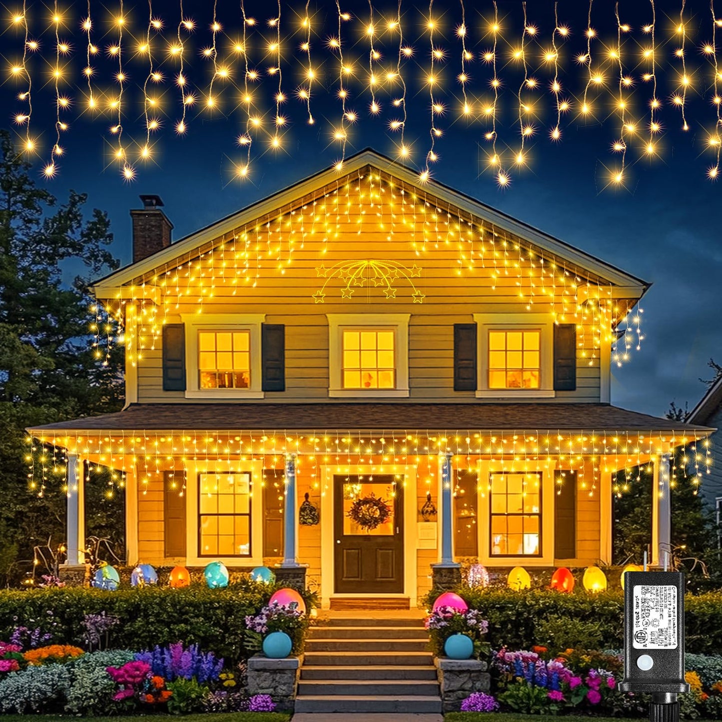 XmasBokeh Icicle Lights for Outside - 33FT 400 LED Icicle Christmas Lights Outdoor with 75 Drops, Plug in Connectable Curtain String Light for Indoor House Patio Roof Holiday Decor, Warm White