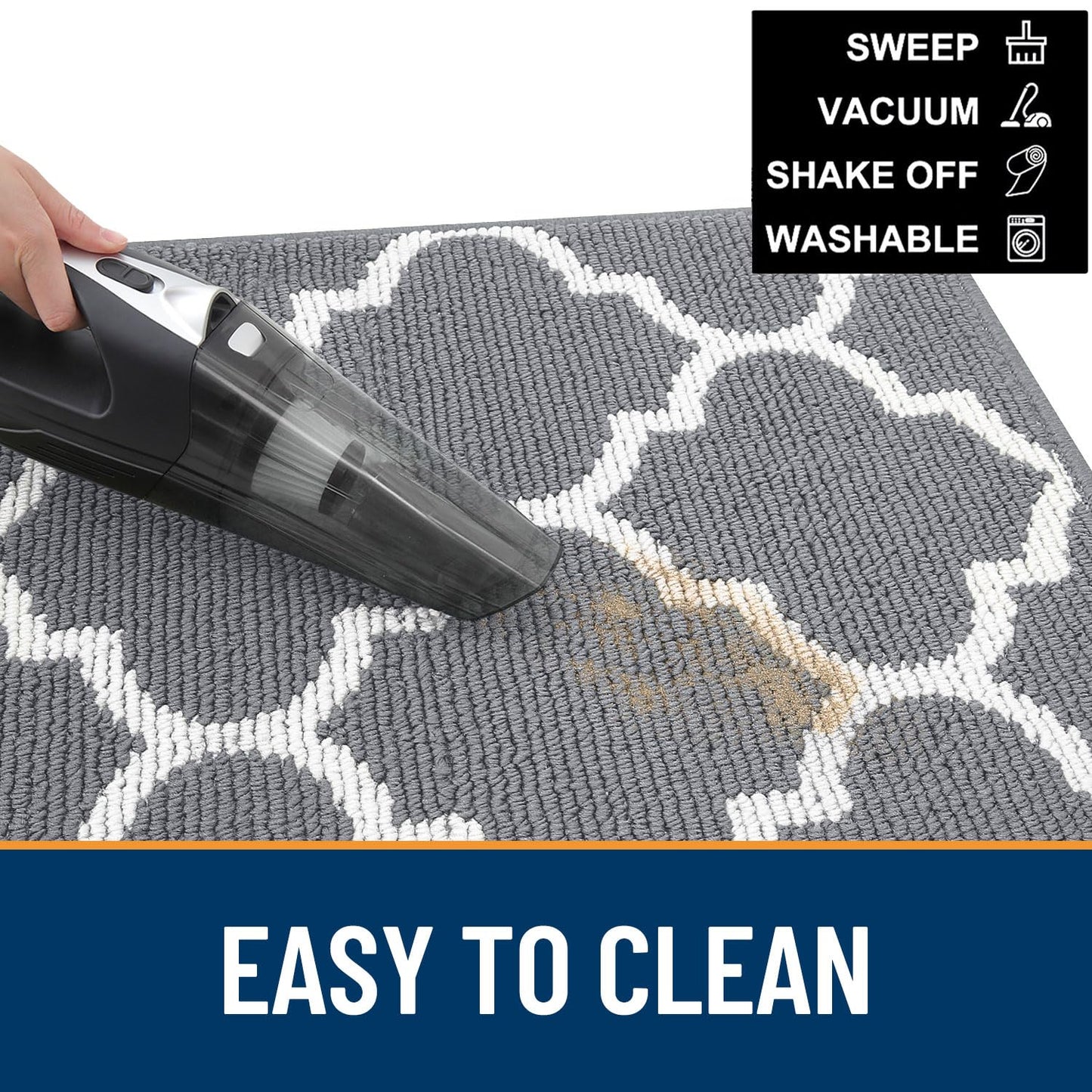OLANLY Indoor Door Mat, 32x20, Non-Slip Absorbent Resist Dirt Entrance Mat, Washable Low-Profile Inside Floor Doormats for Entryway, Grey