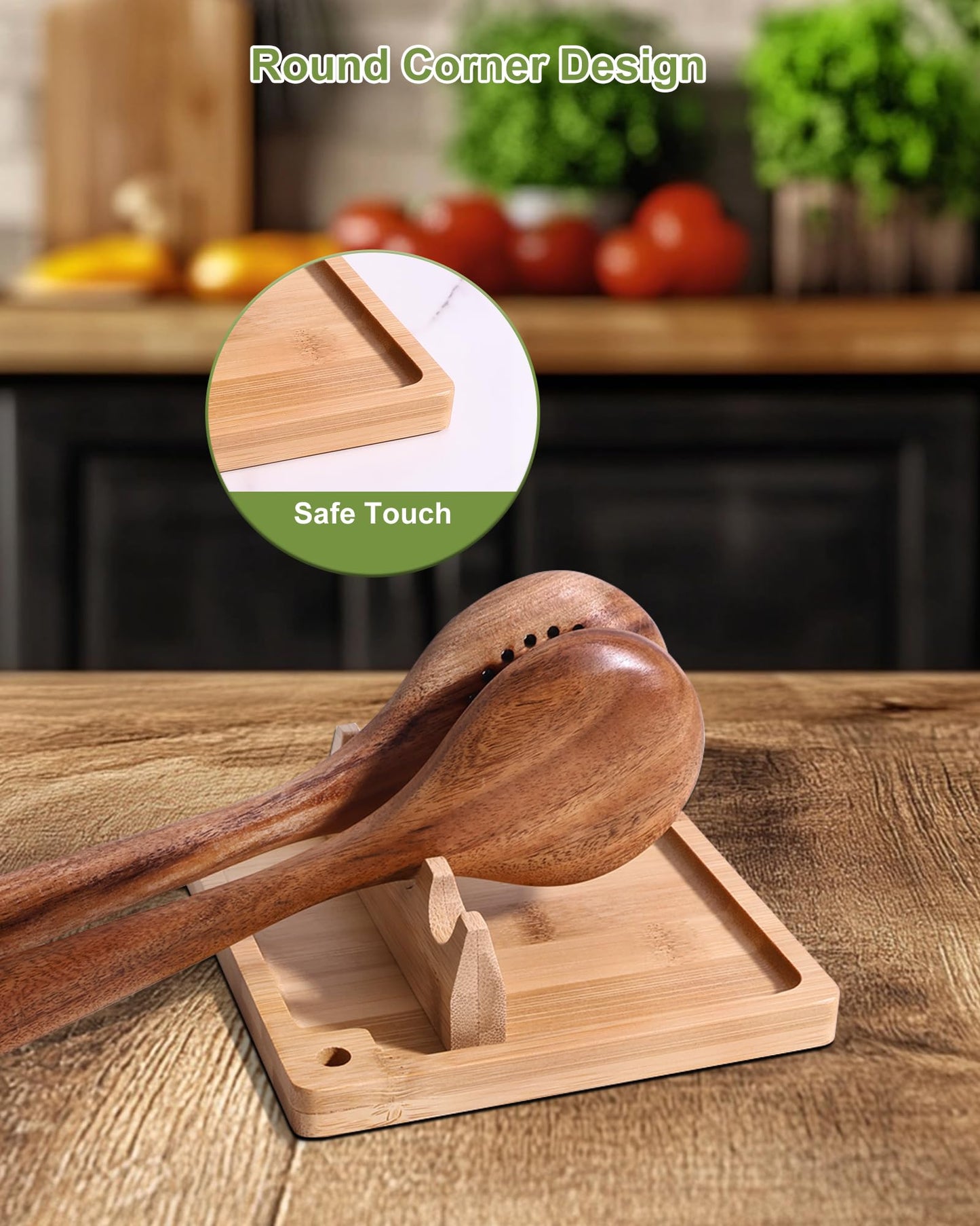 Spoon Rest for Stove Top, Bonfixe Magnetic Kitchen Utensil Rest, Heat-Insulation Bamboo Spoon Holder, Removable Kitchen Utensil Holder for Multiple Spoons, Ladles, Spatulas