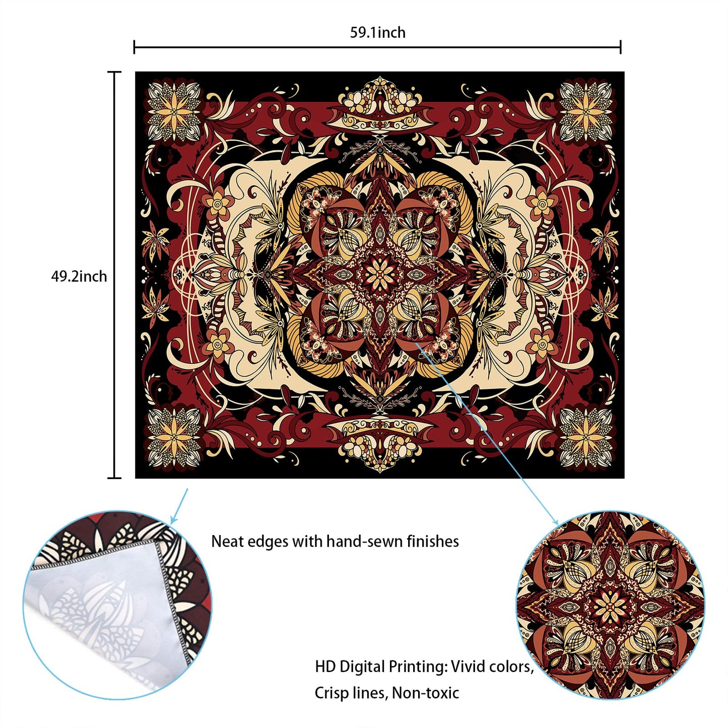 CHDGDHC Boho Mandala Moth Tapestry,Hippie Floral Aesthetic Wall Tapestries, Psychedelic Aesthetic Decor, Large Tapestry for Bedrooms, Living Rooms, and Dorms-59.1x49.2 Inch