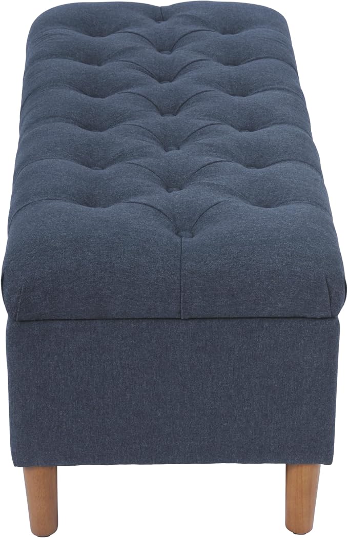 Homepop Home Decor | Tufted Ainsley Button Storage Ottoman Bench with Hinged Lid | Ottoman Bench with Storage for Living Room & Bedroom, Blue Woven