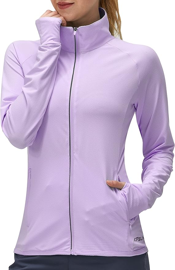Women's UPF 50+ UV Sun Protection Clothing Long Sleeve Athletic Hiking Shirts Lightweight SPF Zip Up Outdoor Jacket